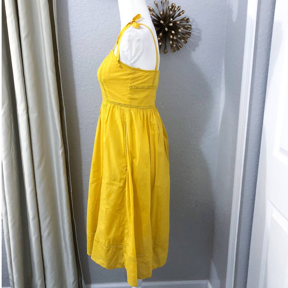 J.Crew Point Sur Tie-Shoulder Yellow Midi Summer Cotton Voile Dress Size 4 - Picture 6 of 12
